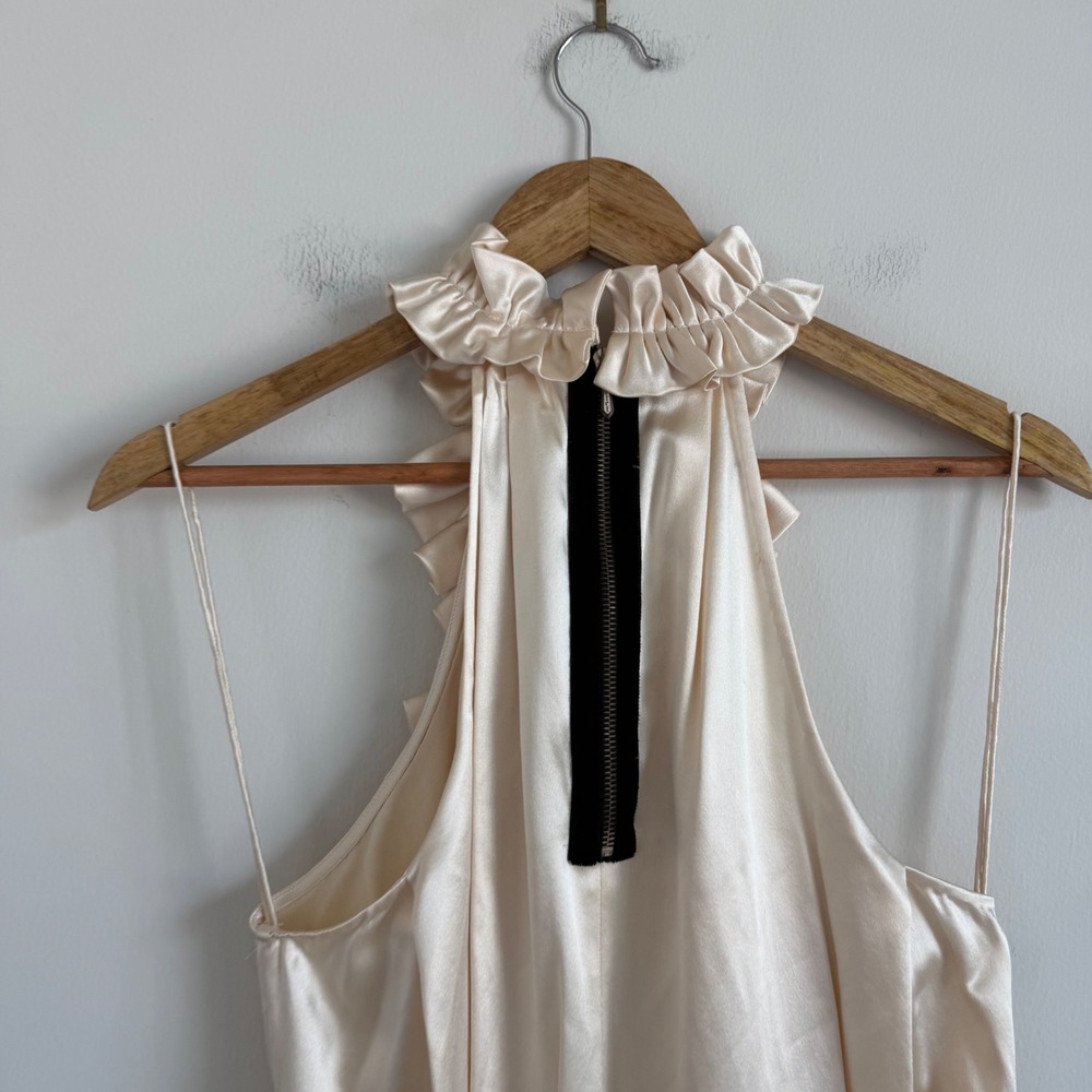 3.1 Philip Lim Silk Ruffled High Neck Midi Dress in Cream Size 6 - Picture 8 of 14